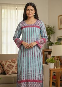 Blue & Pink Printed Kurti