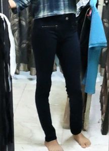 Navy Blue Zipper Detail Skinny Pants