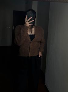 Mohair Blend Brown Buttoned Down Cardigan