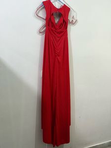 Red Maxi Tail Slit Backless dress for shoot/event