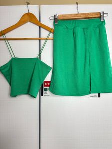 Co-ord Green Ribbed Crop Top & Skirt Set