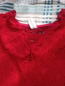 Red Lace Long Sleeve Top