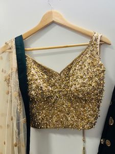Elegant Green &amp; Gold Lehenga Set