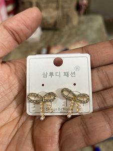 korean Bow Pearl Earrings