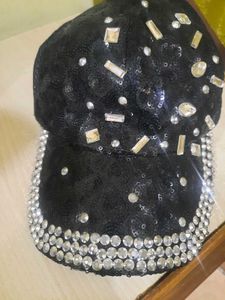 Rhinestone Embellished Black Cap