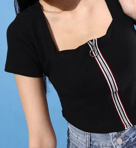 Stylish Black Zip-Up Crop Top