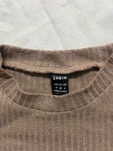 Brown Ribbed Crop Top