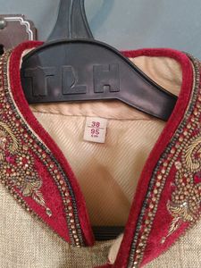 Elegant Beige Sherwani with Red Embroidery