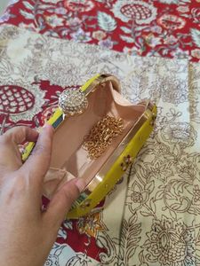 Oval Embroidery Stones Hand Clutch With Sling