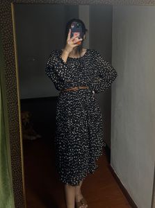 Polka DOT Pleated Midi Dress
