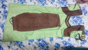 Pista Green Kurti, Brown Legging.Free Ear Studs