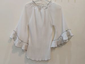 White Crinkle Ruffle Sleeves Top
