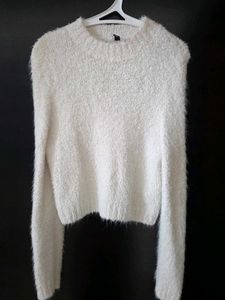 Fluffy White Cropped Sweater