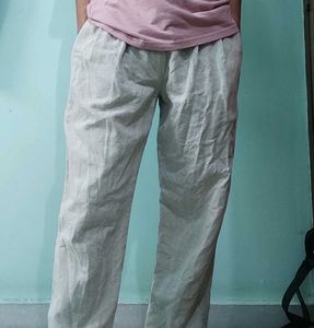 Linen Blend Khaki Trouser