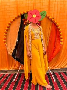 PURVA Yellow Embroidered Three Piece