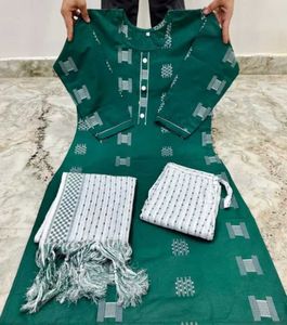 Green Printed Kurta Set with Dupatta