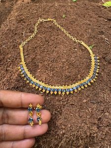 Blue Stone &amp; Gold-Tone Necklace Earring Set