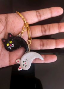 Matching Heart Puzzle &amp; Yin Yang Cat Keychains
