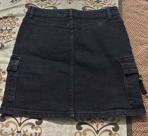 Black Denim Cargo Mini Skirt