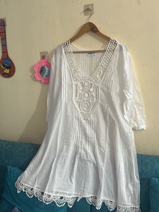 White Lace Detail Tunic Top