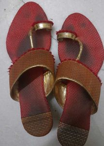 Red & Gold Ethnic Wedge Heels