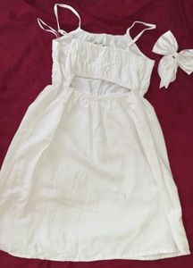 Cute White Dress &amp; Bow Set