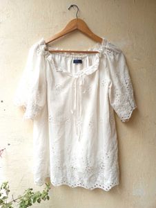 Off Shoulder Style White Embroidered Top (Women)