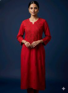 Red Embroidered Kurta