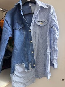 dark &amp; light blue divided shirt