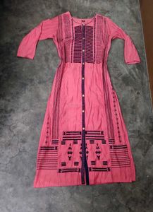 Pink Printed Kurta with Thread work