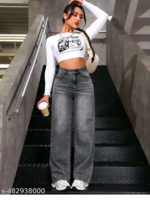 Stylish Grey/Black Acid Wash Jeans