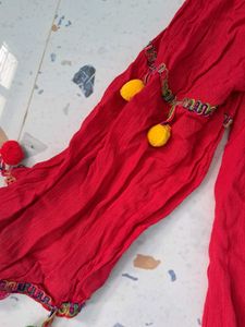 Red Tunic Top with Colorful Pom-Pom Trim💗