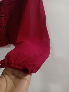Red Full Sleeves Balloon Top