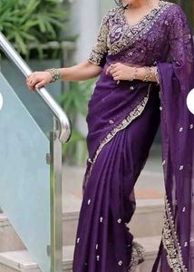 New Wine Shade Saree With Designer Blouse Piece