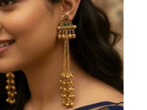 Elegant Gold Tone Dangle Ghungroo Earrings