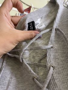 H&amp;m Grey Casual Dress With Criss Cross Strings