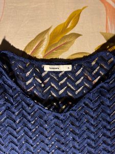 Navy Crochet Knit Top