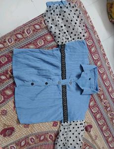 Blue Kurta with Polka Dot Bottom