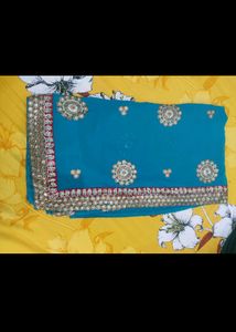 Embroidery Blue Party Wear Saree