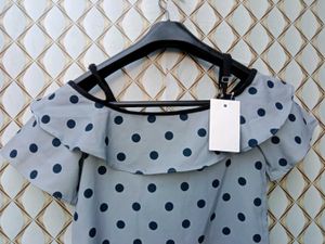 New With Tag Polka Dotted Grey Shoulder Tunic