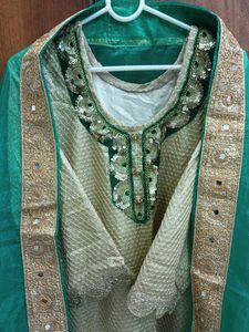 Forn Fabric Golden Glittering Kurta With Dupatta