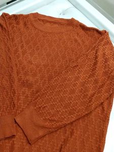 Orange Self Design Sweater Top