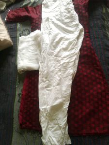 Marron And White Kurtha Set
