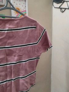 Pink Striped Crop Top