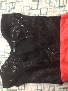 Gown, Long Black Up And Red Bottom,
