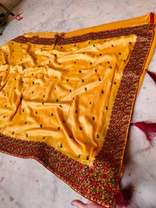 parsi border Elegant Yellow Embroidered Saree 😍