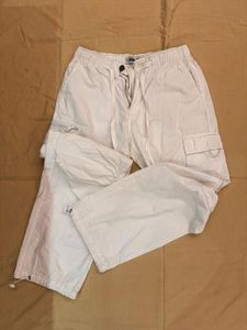 White Cargo Parachute Pants