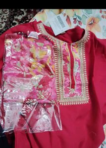 Red Embroidered Kurta Set