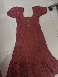 Striped Puff Sleeve Midi Dress