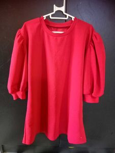 Red Puff Sleeve Tunic Top